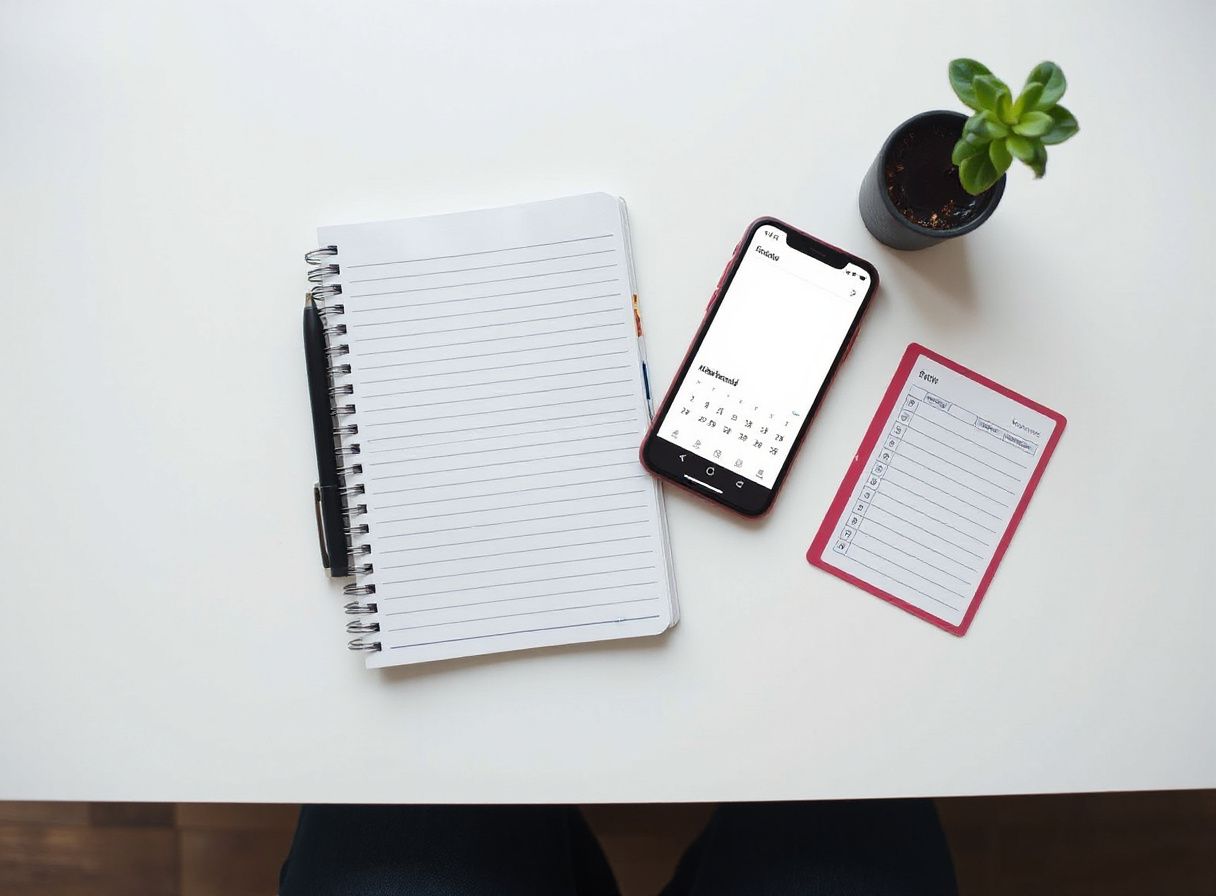 Materiales de estudio para crear tarjetas de repaso espaciado sobre escritorio blanco